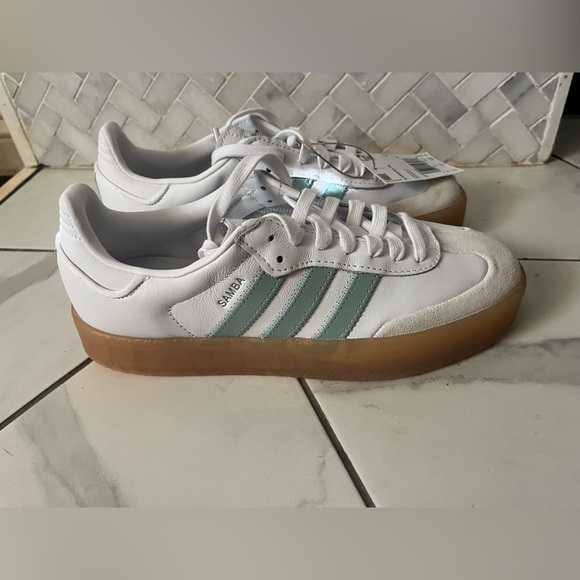 adidas Shoes - Adidas Women’s Samba White and Teal Sneakers with Gum Sole